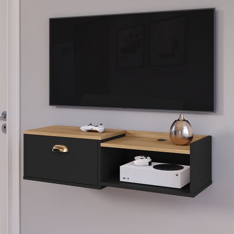 Rack Suspenso Home Tv 32" Bancada Flutuante Canadá 90cm Porta Nicho Eletrônico Sala Quarto Pequeno