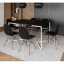 Ver imagem 1 de Mesa Jantar Industrial Retangular Preta 137x90cm Base V Ferro Branco com 6 Cadeiras Preta Eames Made