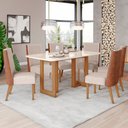 Ver imagem 1 de Mesa de Jantar 6 Lugares Isabella com Vidro Nature/off White/courano/linho - Panorama Móveis