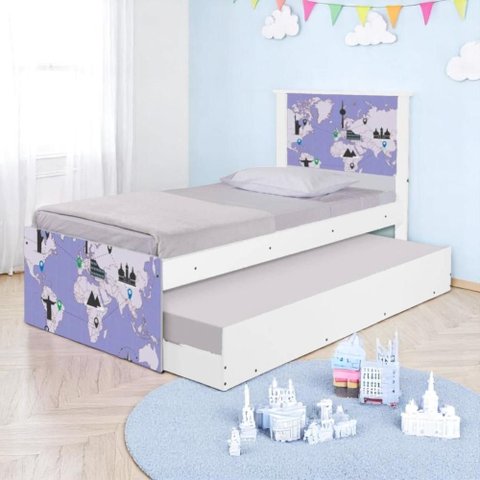 Bi Cama Juvenil Zap com Cabeceira Mapa Viagens