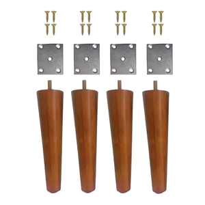 4 Pés Palito Madeira 30cm + 4 Chapinhas Fixação Reta + Parafusos