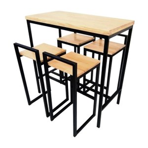 Conjunto Mesa Bistrô Industrial 1m Pinus 4 Banquetas Industrial Taburete