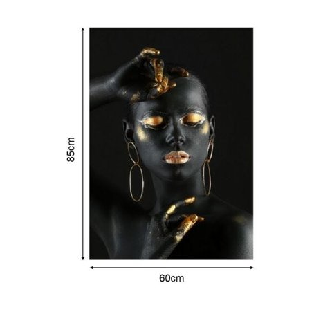 Quadro 85x60cm Mulher Negra Mão Rosto Dour Canvas