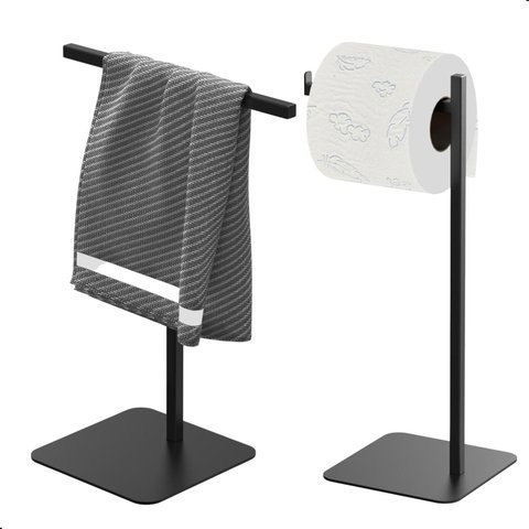 Porta Papel Higiênico de Chão e Porta Toalha Lavabo Nice:preto