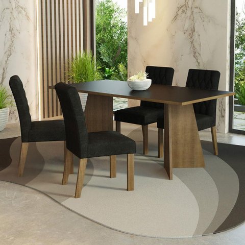 Conjunto Sala de Jantar Mesa Tampo de Madeira 4 Cadeiras Madesa Rustic-preto-oxford