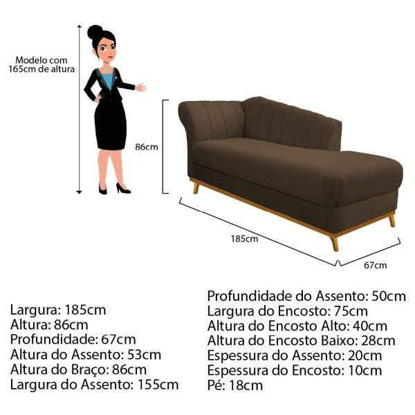 Recamier Vanessa 1,85M Lado Esquerdo Suede Marrom - ADJ Decor - 4