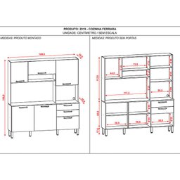 Cozinha Ferrara 6 Portas e 2 Gavetas Freijó Gris - Kits Paraná - 3
