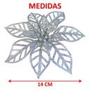 Ver imagem 4 de Kit 8 Flores Prata Gliter Decoração Árvore de Natal de 14cm