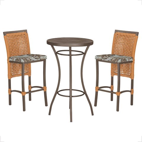 Mesa Bistrô e 2 Banquetas Roma Marrom Corda Náutica Estofado 6 Trama Original