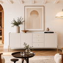 Ver imagem 1 de Buffet 3 Portas 3 Gavetas Jasper 184 cm - Off White c/ Dourado