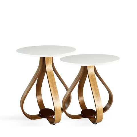 Conjunto Mesa Lateral De Canto Pés Cebola Branco