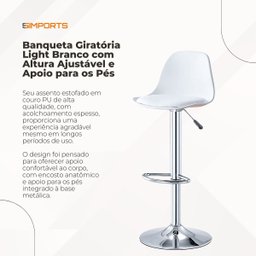 Banqueta Alta Light Branco com Estrutura Metálica e Assento Acolchoado - 4
