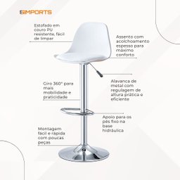 Banqueta Alta Light Branco com Estrutura Metálica e Assento Acolchoado - 5