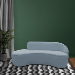 Sofá Curvo 02 Lugares 150cm Braço Esquerdo Eron Bouclê Azul Claro - CasaePoltrona - 2