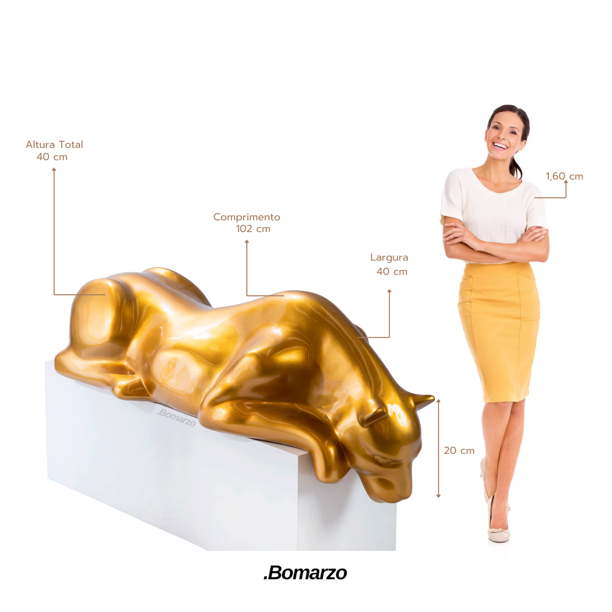 Escultura Decorativa Estátua Pantera Bebendo Água Piscina 102cm:dourado - 2