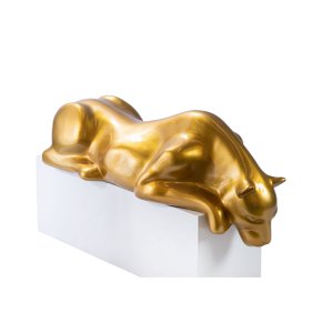 Escultura Decorativa Estátua Pantera Bebendo Água Piscina 102cm:dourado
