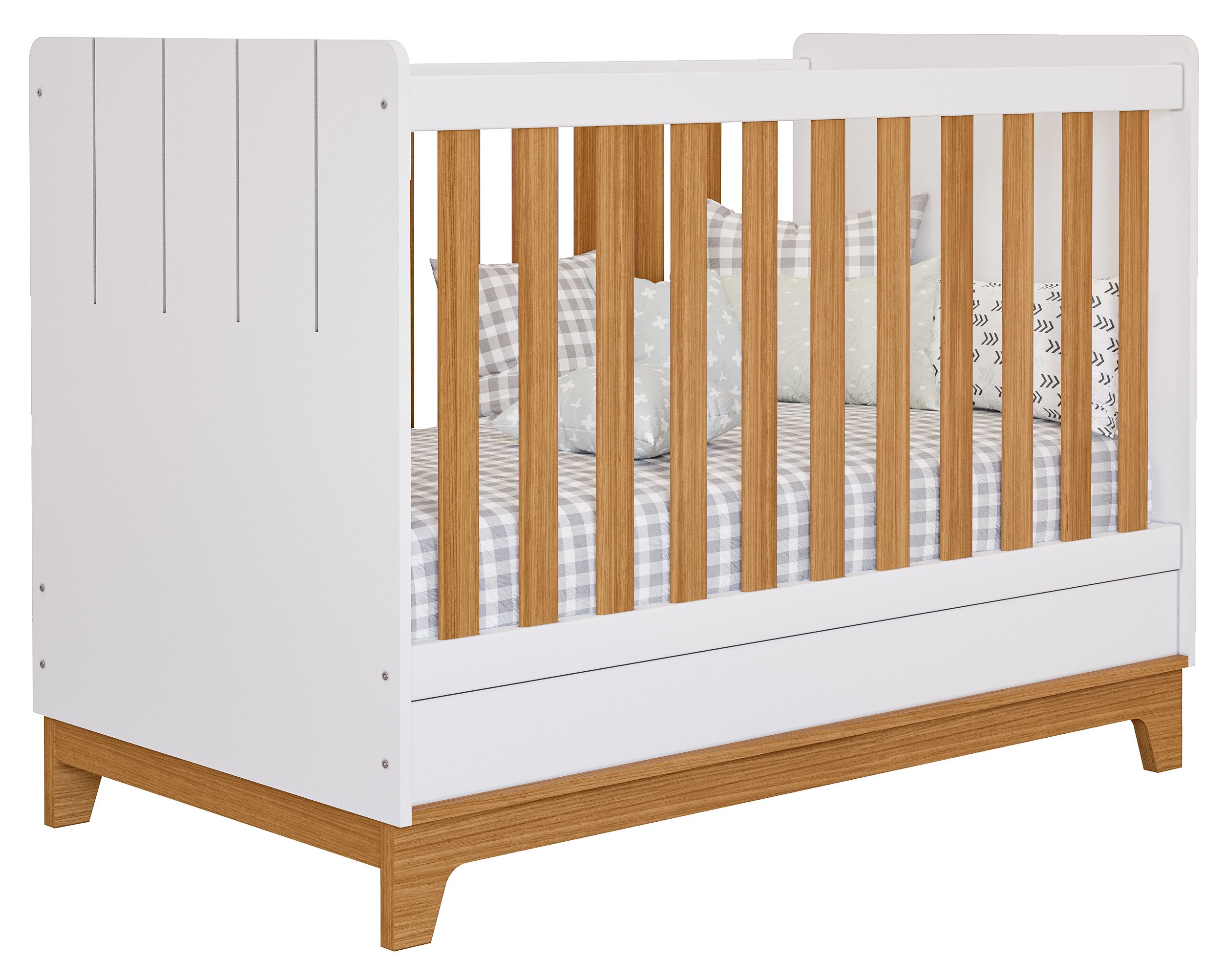 Jogo de Quarto de Bebê Biscoito - Cômoda Roupeiro e Berço Mini Cama - Branco Nature - 5