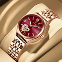 Ver imagem 2 de Poedagar Luxo Vermelho Rose Gold Prova de Água Data Aço