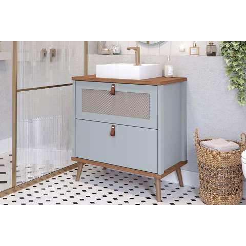 Bancada de Banheiro Balcão Vêneto 1 Porta e 1 Gaveta C/ Cuba 60cm Pistache/freijo - Mgm