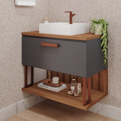 Gabinete Suspenso com Cuba 80,3cm x 73cm Mari Espresso Móveis Cinza/Titanium