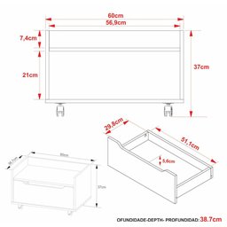 Gabinete Banheiro 60cm com 1 Gaveta e Rodízios Multimóveis CR10124 Amêndoa/Branco - 3 Gabinete Banheiro 60cm com 1 Gaveta e Rodízios Multimóveis CR10124 Amêndoa/Branco - 3
