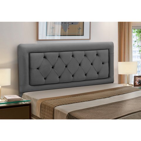 Cabeceira Casal Estofada Madeira Cama Box Belinha Reta:cinza