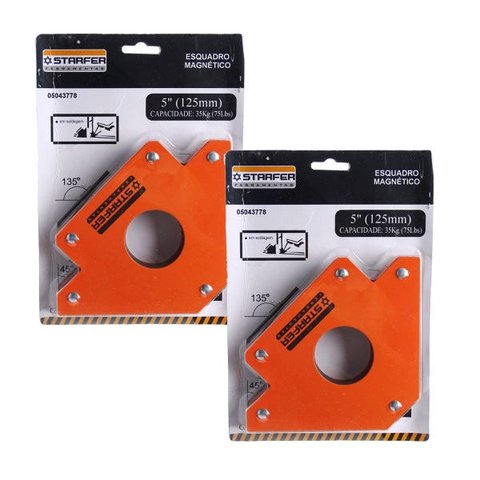 Kit 2 Esquadro Magnético 35kg Starfer 5 Pol. (125mm) Starfer