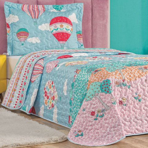 Kit Colcha Solteiro Infantil Fantasy Dupla Face Microfibra 2 Peças - Balão
