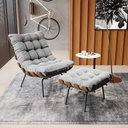 Ver imagem 2 de Poltrona com Puff Costela Suede Cinza Base Metal - D'Rossi