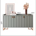 Ver imagem 2 de Aparador Trendy 160cm Mdp Portas Ripadas Puxador Couro Pés Aço Carbono Moderno