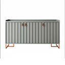 Ver imagem 5 de Aparador Trendy 160cm Mdp Portas Ripadas Puxador Couro Pés Aço Carbono Moderno