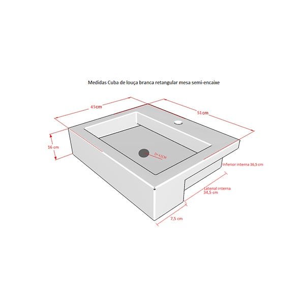 Cuba De Ceramica Retangular Mesa Semi-Encaixe Vstcqi Deckol - 10