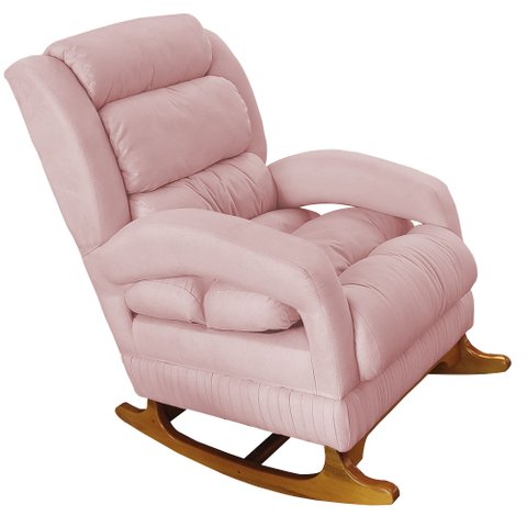 Poltrona Amamentação Liz de Balanço Suede Rosa Bebe - Dominic Decor