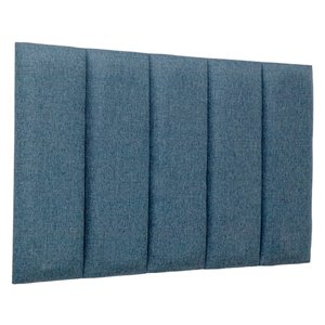 Cabeceira Solteiro Linho Azul Placa Modulada Estofada Ripada Adesiva
