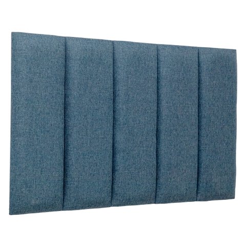Cabeceira Solteiro Linho Azul Placa Modulada Estofada Ripada Adesiva