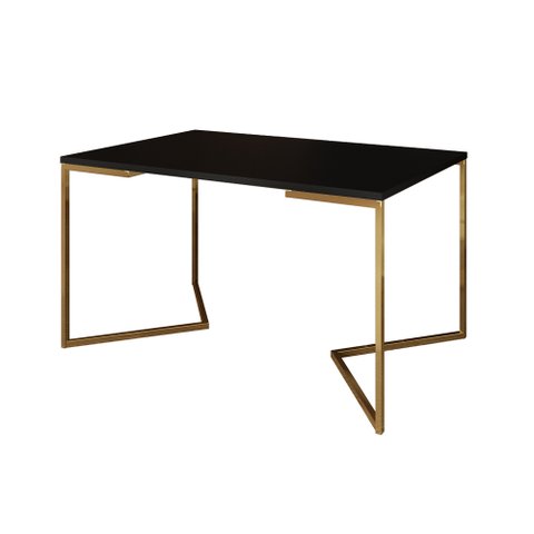 Mesa de Jantar Industrial Retangular Preta 120x75cm Base V Dourada