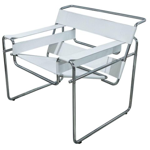 Poltrona Wassily Cromada Couro Prensado Branca -17486