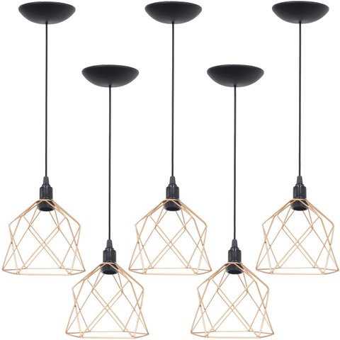 5 Pendentes Aramado Cálice Luminária Lustre Teto Retrô Vintage Industrial Balcão Cobre Rose