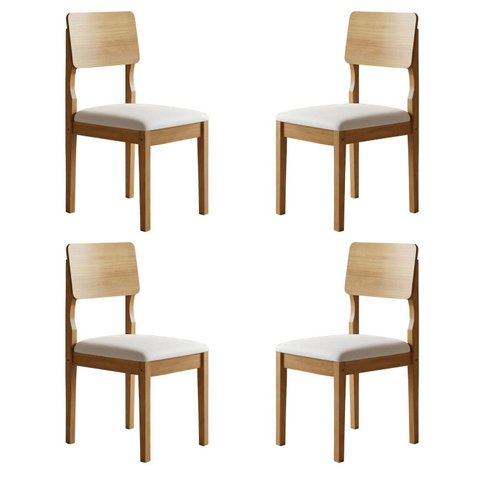 Kit 4 Cadeiras para Sala de Jantar Pés Madeira Maciça Ana Bege/Cinamomo/Veludo Palha