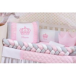 Kit Protetor Berço Trançado 11 Peças Menina Princesa Rosa - 4