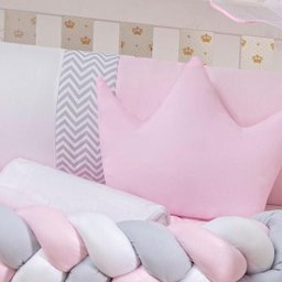 Kit Protetor Berço Trançado 11 Peças Menina Princesa Rosa - 6
