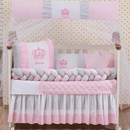 Kit Protetor Berço Trançado 11 Peças Menina Princesa Rosa - 1