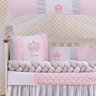 Kit Protetor Berço Trançado 11 Peças Menina Princesa Rosa - 2