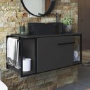 Ver imagem 1 de Gabinete Banheiro Suspenso 80cm Cuba Oval Ripy Grafite/preto Z54 - Mpozenato
