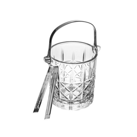 Balde de Vidro para Gelo C/alça e Pegador Aço Inox Flor de Lótus 1 Litro Wolff