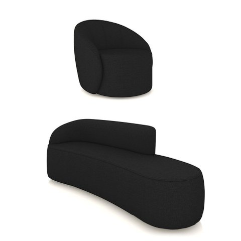 Sofá 4 Lugares Orgânico 220cm Morgan e Poltrona Lua Linho Preto D03 - D’Rossi