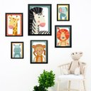 Ver imagem 1 de Kit Composição 6 Quadros Infantis Bichos Safari:moldura Preta