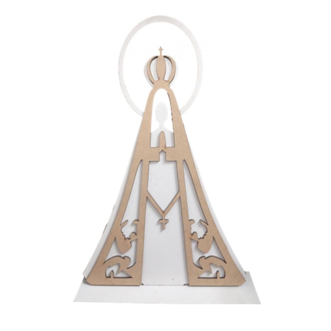 Enfeite de Mesa em MDF de Nossa Senhora Aparecida Arco Branco Branco