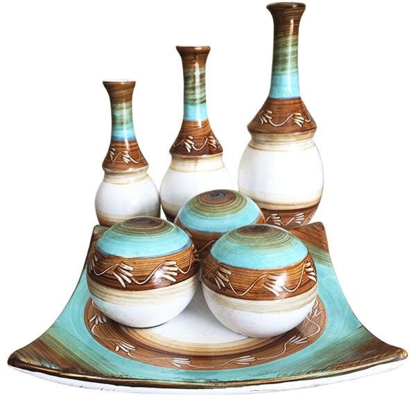 Jogo de Vasos Trio Grego e Centro de Mesa 3 Esferas em Cerâmica - Tiffany
