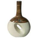 Ver imagem 1 de Vaso Estilo Cantil Vazado em Cerâmica de Mesa Decorativo - Bege e Marrom